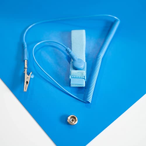 ערכת מחצלת שולחן אנטי-סטטי של ESD | 16 x 24 | שמיים כחולים | עם רצועת שורש כף היד ESD, חוט הארקה